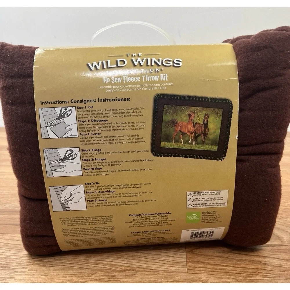 Wild Wings No Sew Fleece Throw Blanket DIY Kit HORSES 48